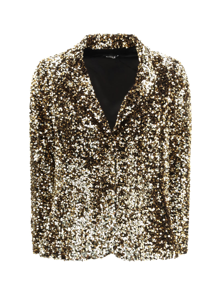 Ella Outer: 100% Polyester; Inner: 95% Polyester blazer in gold