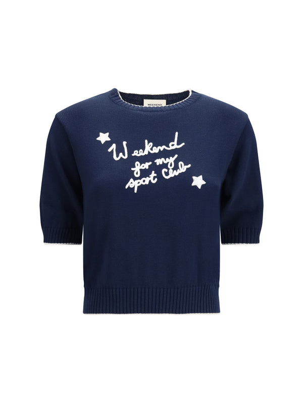 Cotton Knit Sweater With Embroidery Cotton; Polyester T-shirts