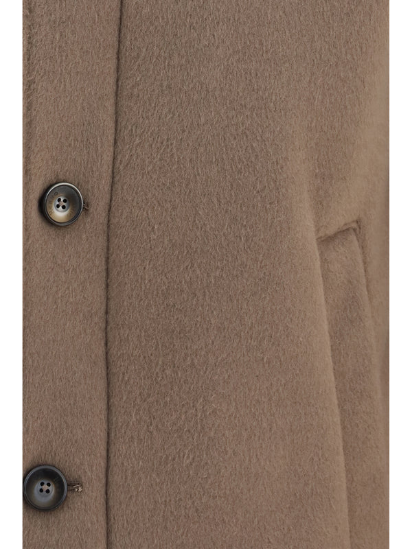 Jacket Hooded Button-Front Dark Taupe Polyester