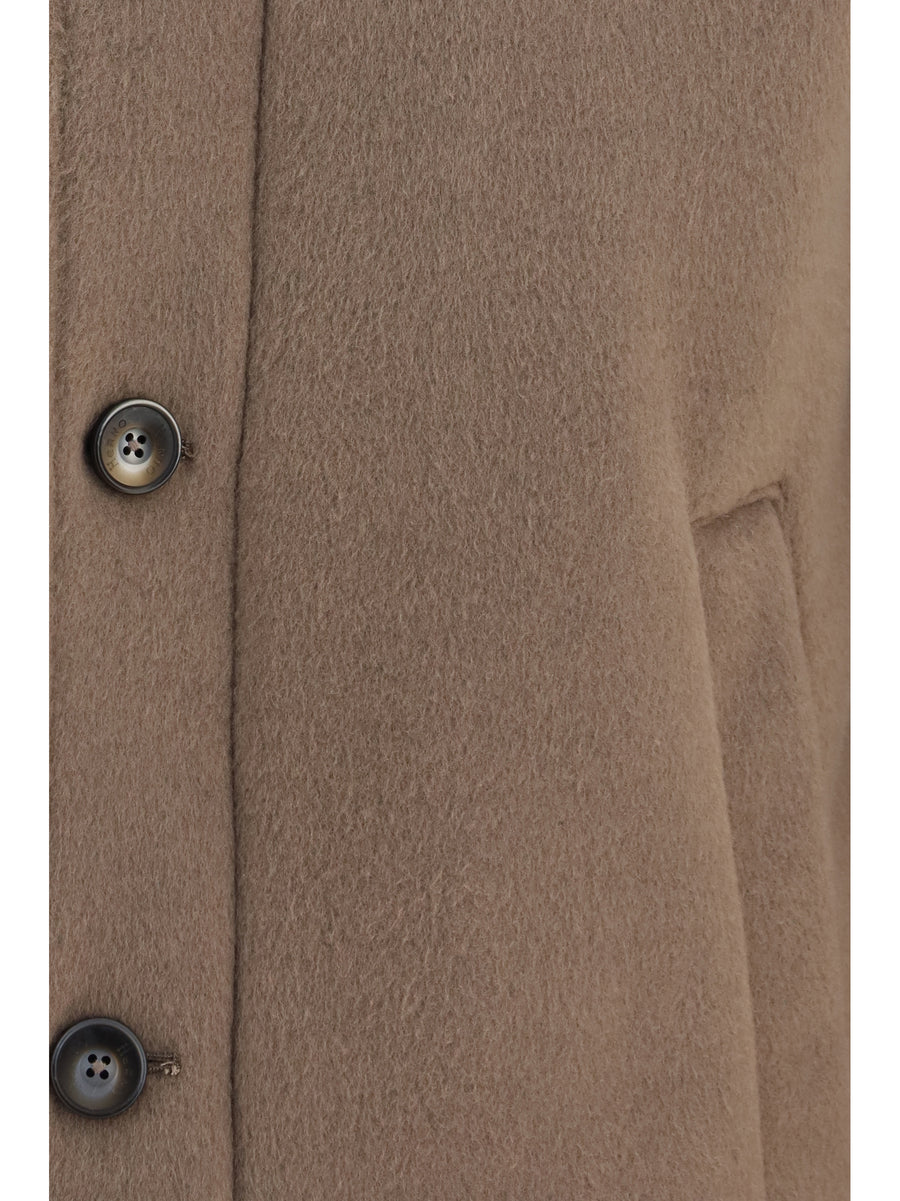 Jacket Hooded Button-Front Dark Taupe Polyester