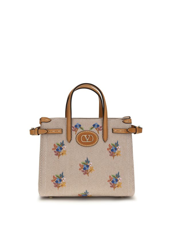 Valentino Garavani 100% cotton top handle bag in beige