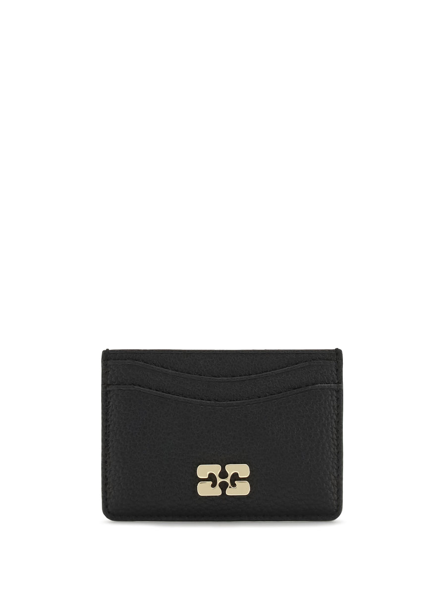 Ganni Recycled polyamide/polyurethane leather card case in black