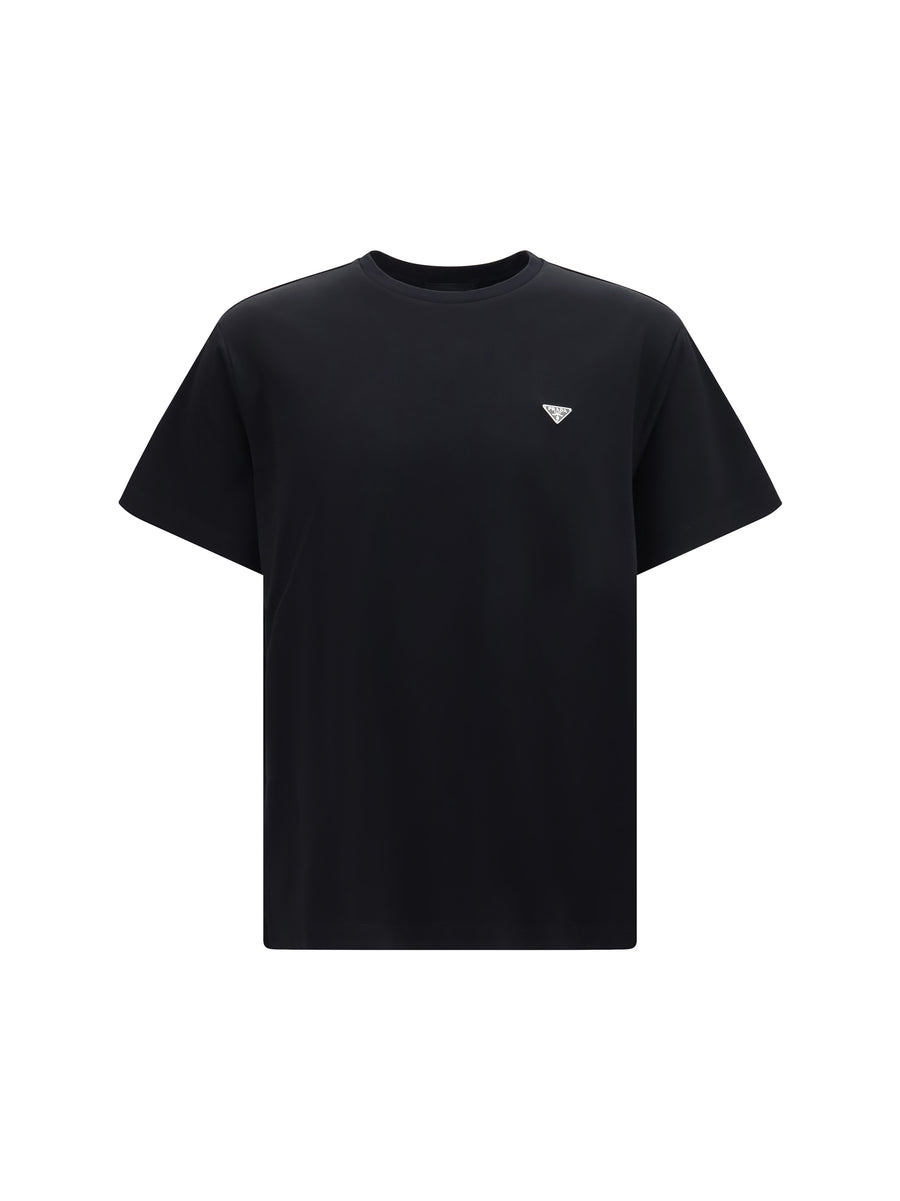 Cotton T-Shirt With Triangle Logo Nero T-shirts