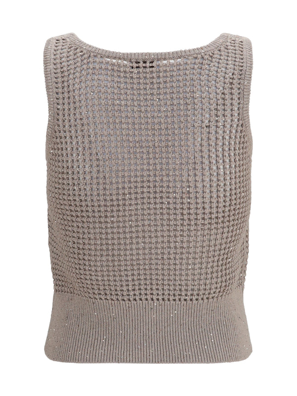 Tank Top With Perforated Sequins Desert Cotton