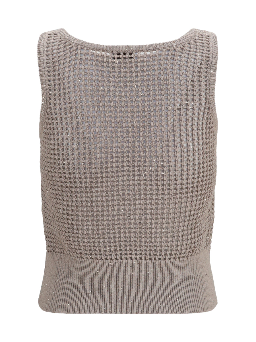 Tank Top With Perforated Sequins Desert Cotton