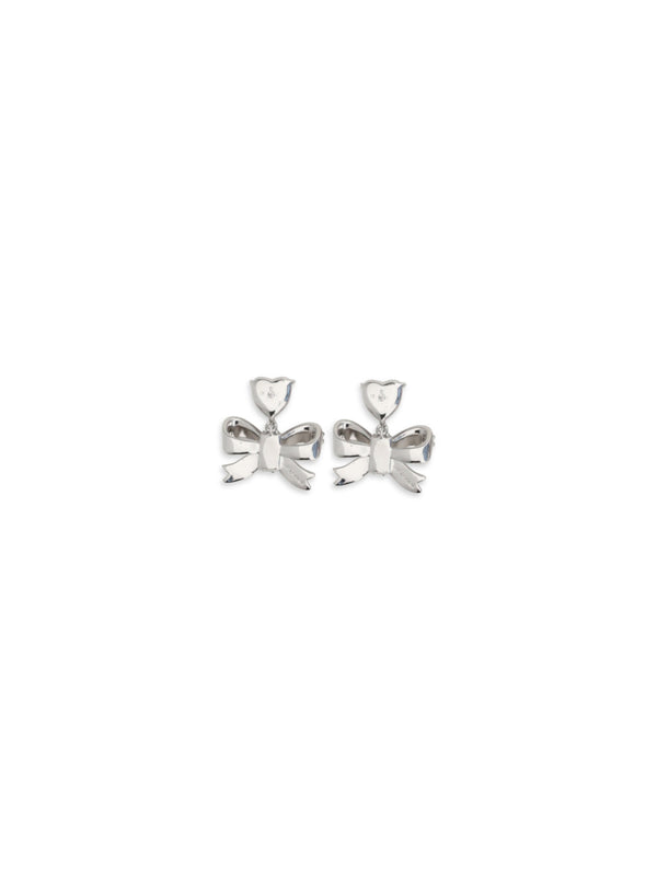 Drop Earrings Heart Crystal Bow Silver Brass