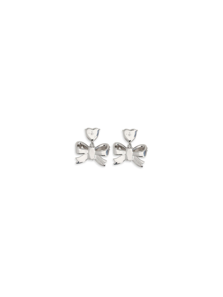 Drop Earrings Heart Crystal Bow Silver Brass