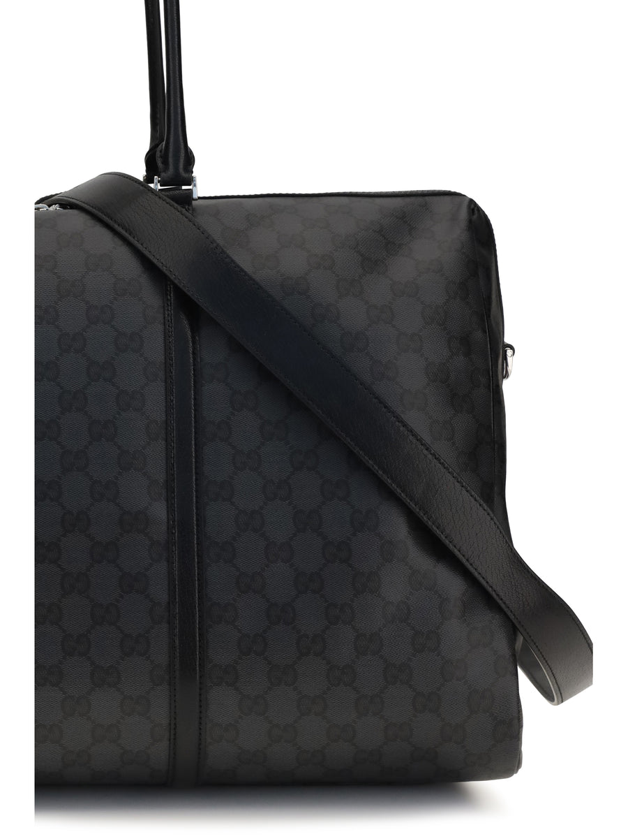 Travel Bag Gg Web Stripe Black Black/black Fabric Shoulder
