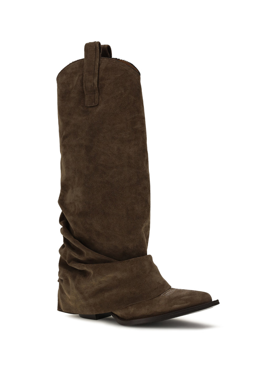 Cowboy Boots Suede Brown Calf Leather