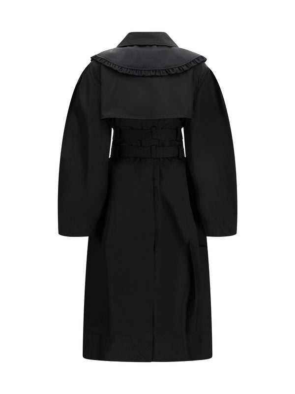 Coat Belted Double-Breasted Black Nylon