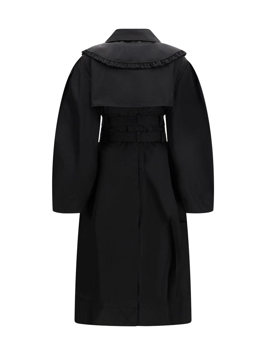 Coat Belted Double-Breasted Black Nylon
