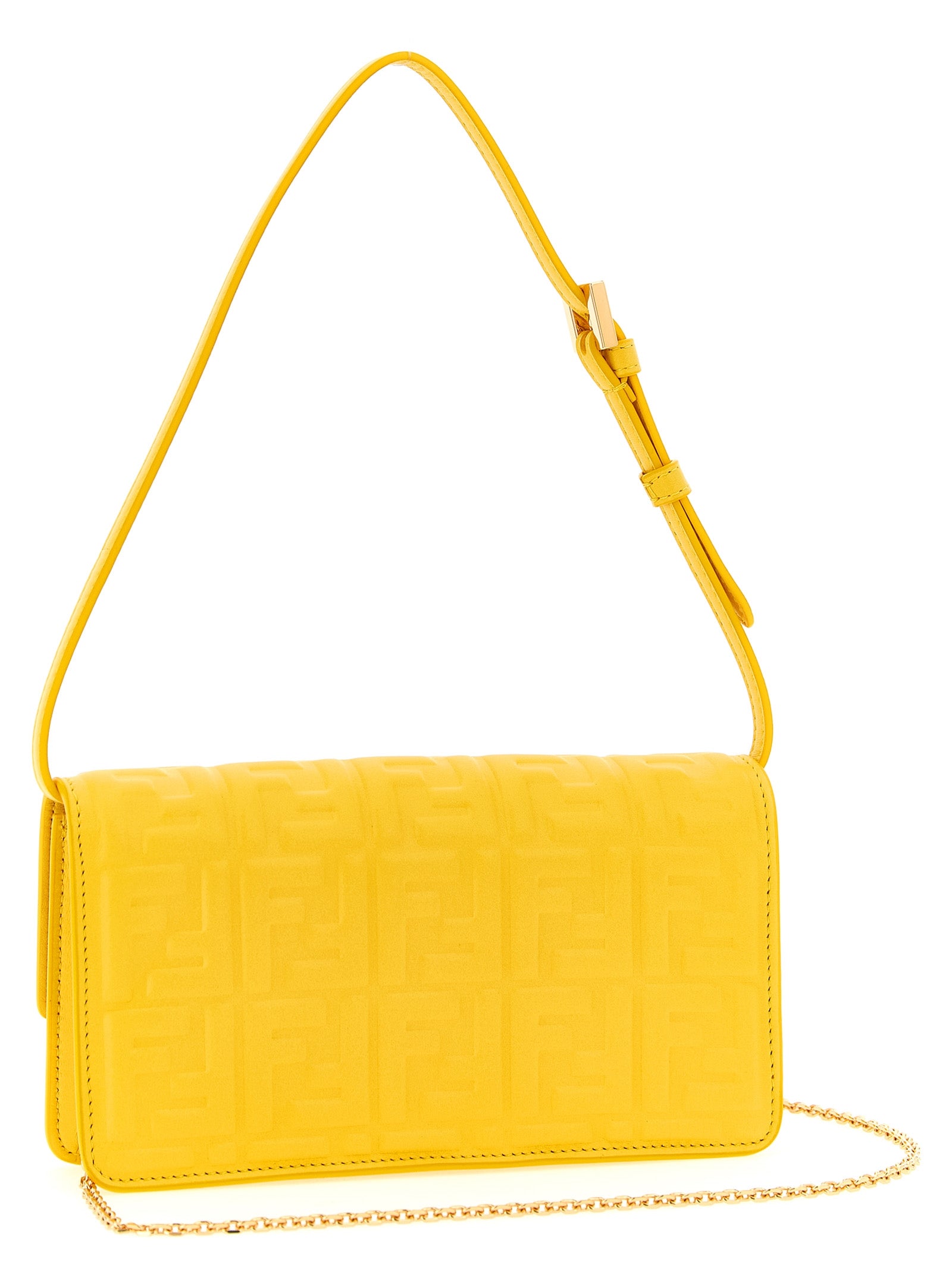Baguette Wallet On Chain Yellow Lamb Leather (ovis Aries) Wallets, Card Holders