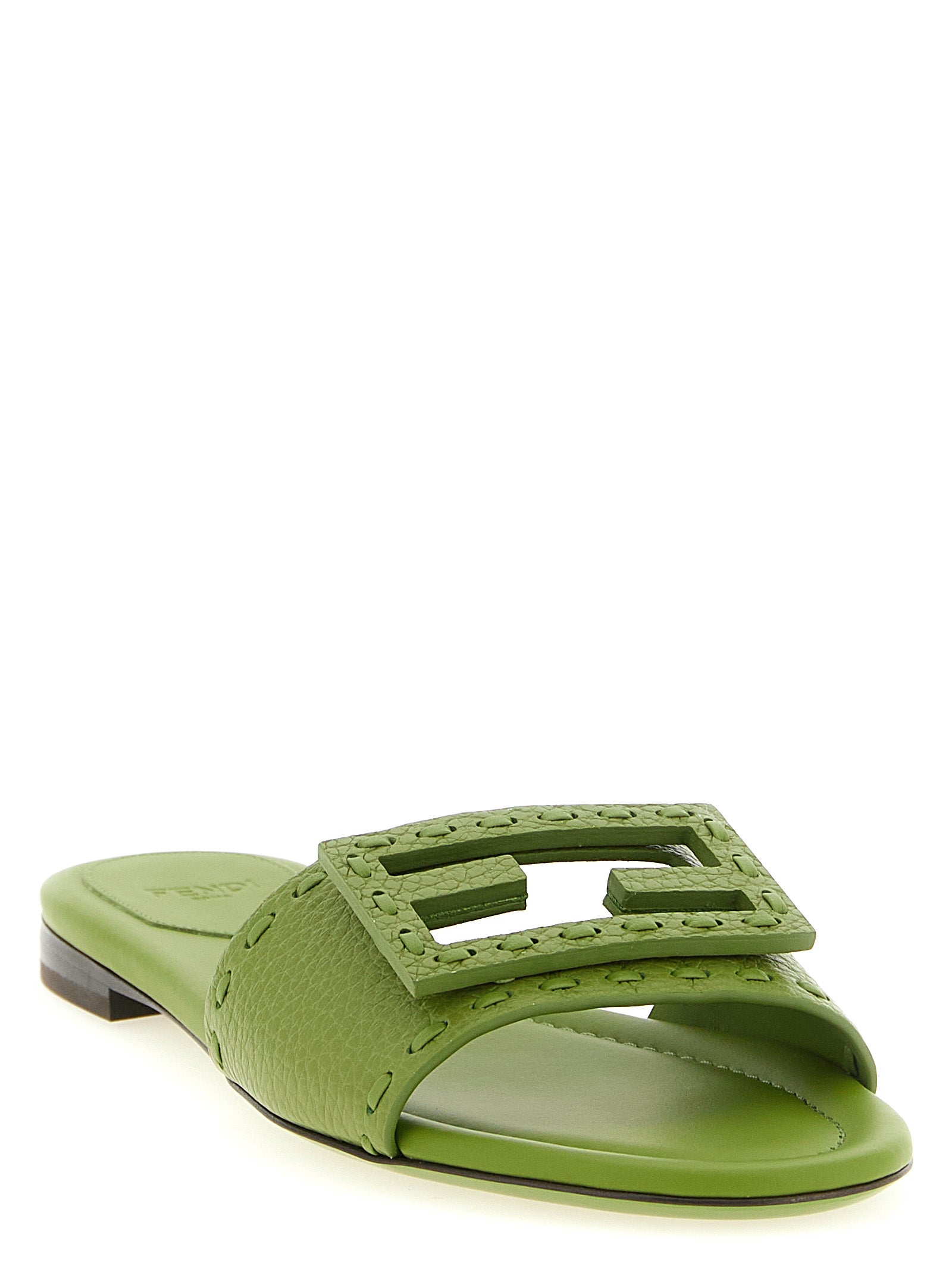 Baguette slides Green Calfskin Leather (bos Taurus) Sandal