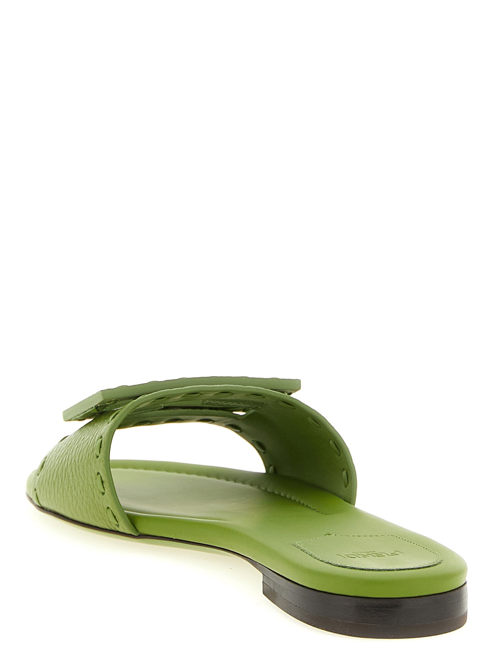Baguette slides Green Calfskin Leather (bos Taurus) Sandal