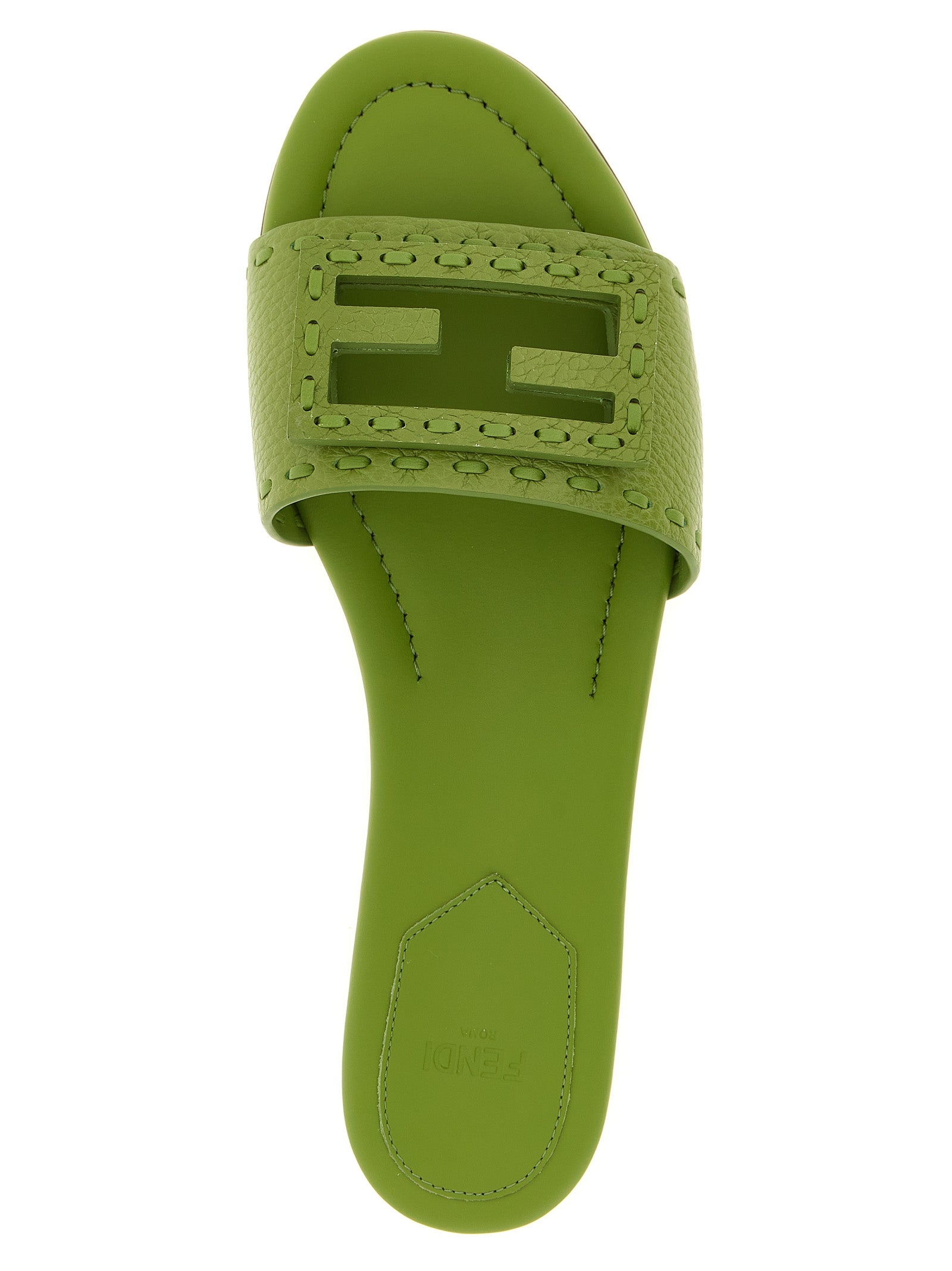 Baguette slides Green Calfskin Leather (bos Taurus) Sandal