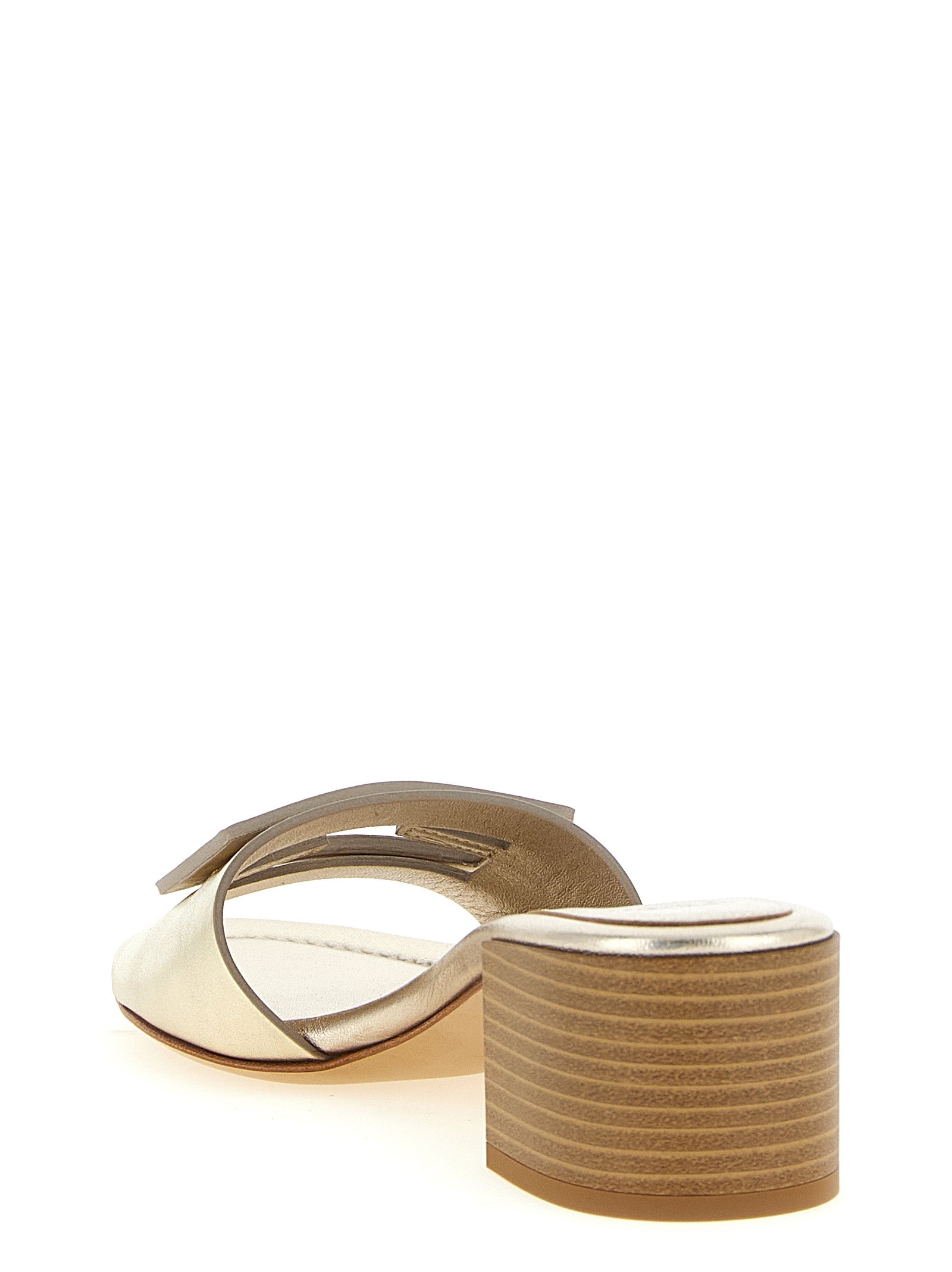 Baguette slides Gold Calfskin Leather (bos Taurus) Sandal