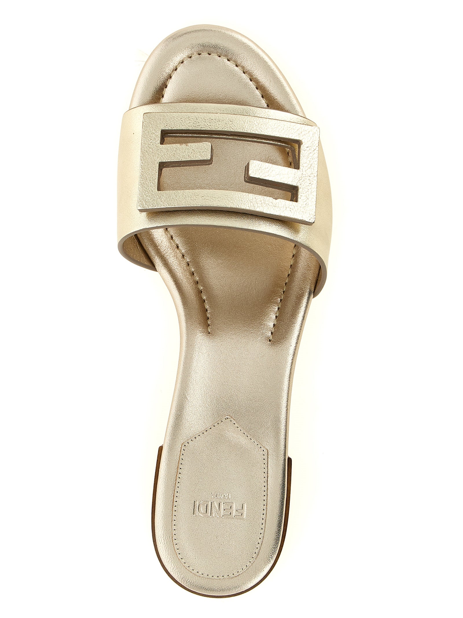 Baguette slides Gold Calfskin Leather (bos Taurus) Sandal