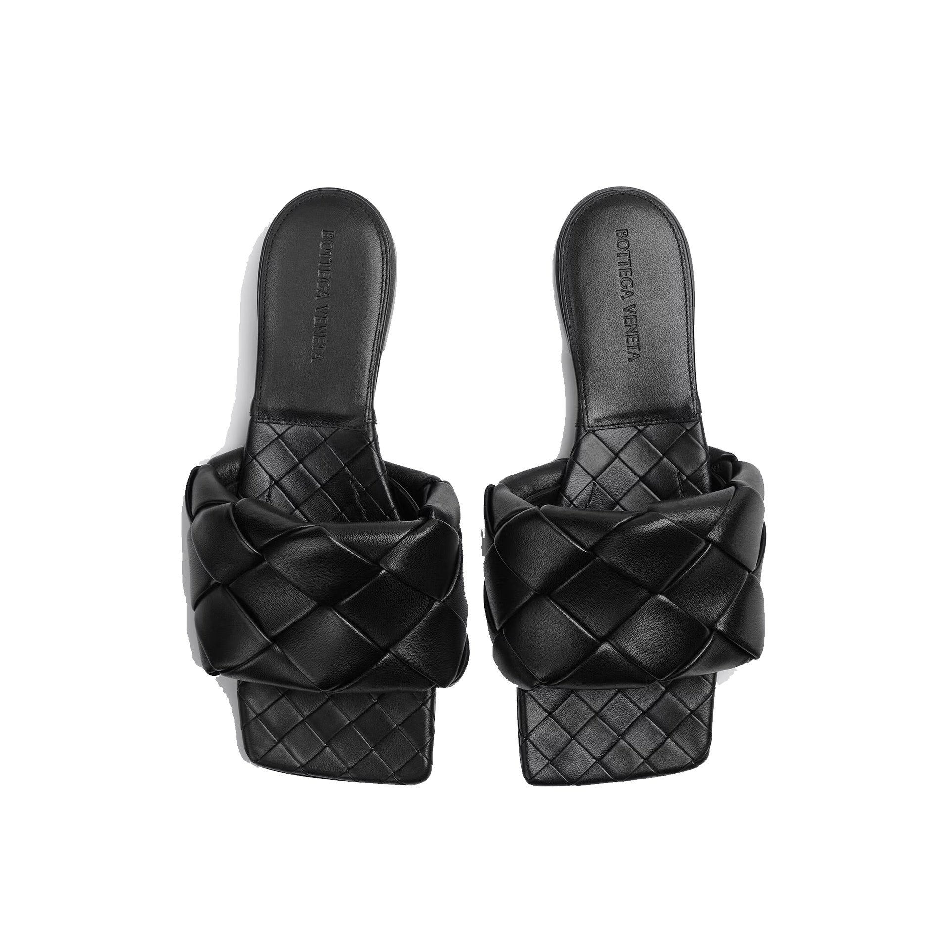 Bottega Veneta Intrecciato Leather Flat Sandals Black Lamb