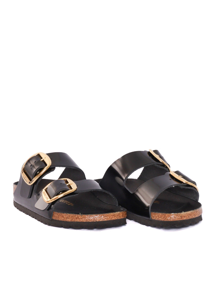 Arizona Big Buckle HEX shine black,Natural Leather Sole In Eva Sandal