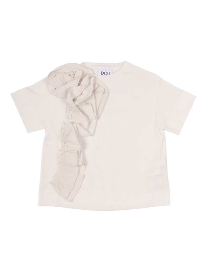 T-Shirt-Top White Polyester Short Sleeves T-shirt