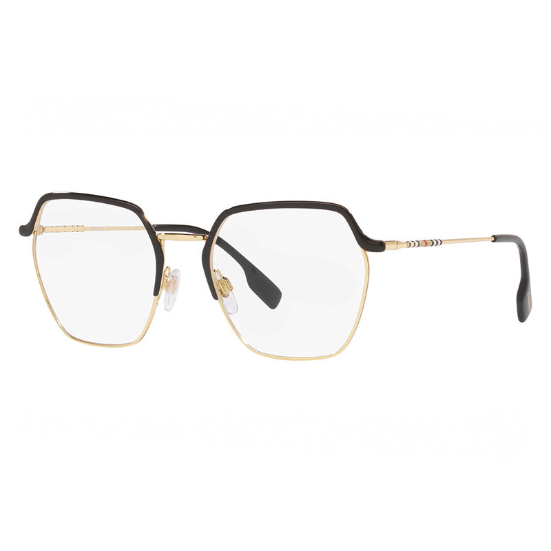 Burberry Eyeglasses Geometric Full Rim, Gold-Black Frame And Clear Demo Lenses Lens Be13711326 Sunglasses