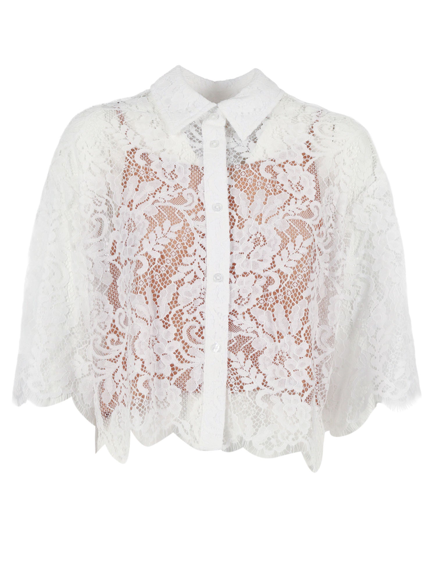 CORDED LACE SS SHIRT White Nylon Cotton