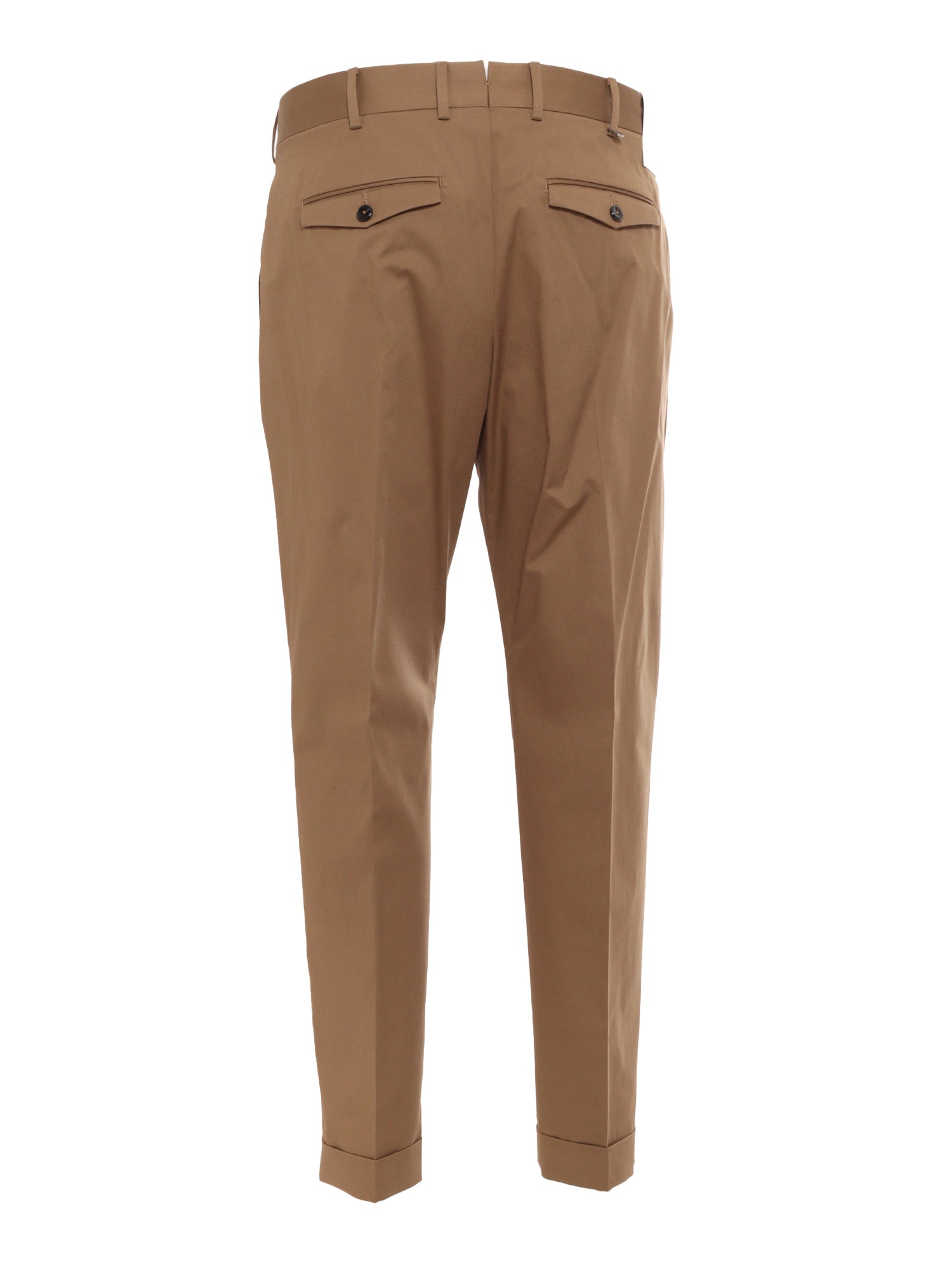 Trousers - REBEL 1 Pleat, Diagonal Pockets, Flap Back Pockets Brown Cotton Elastane Pant
