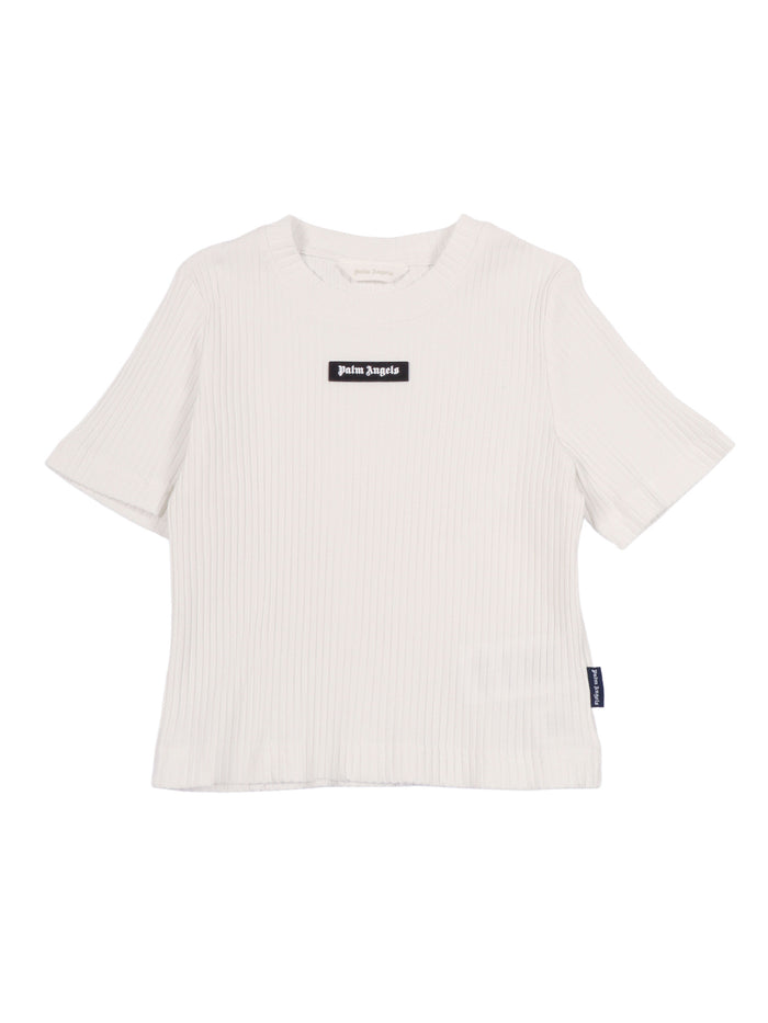 Logo Rib Baby Tee S-S Girl White Cotton Elastane Short Sleeves T-shirt