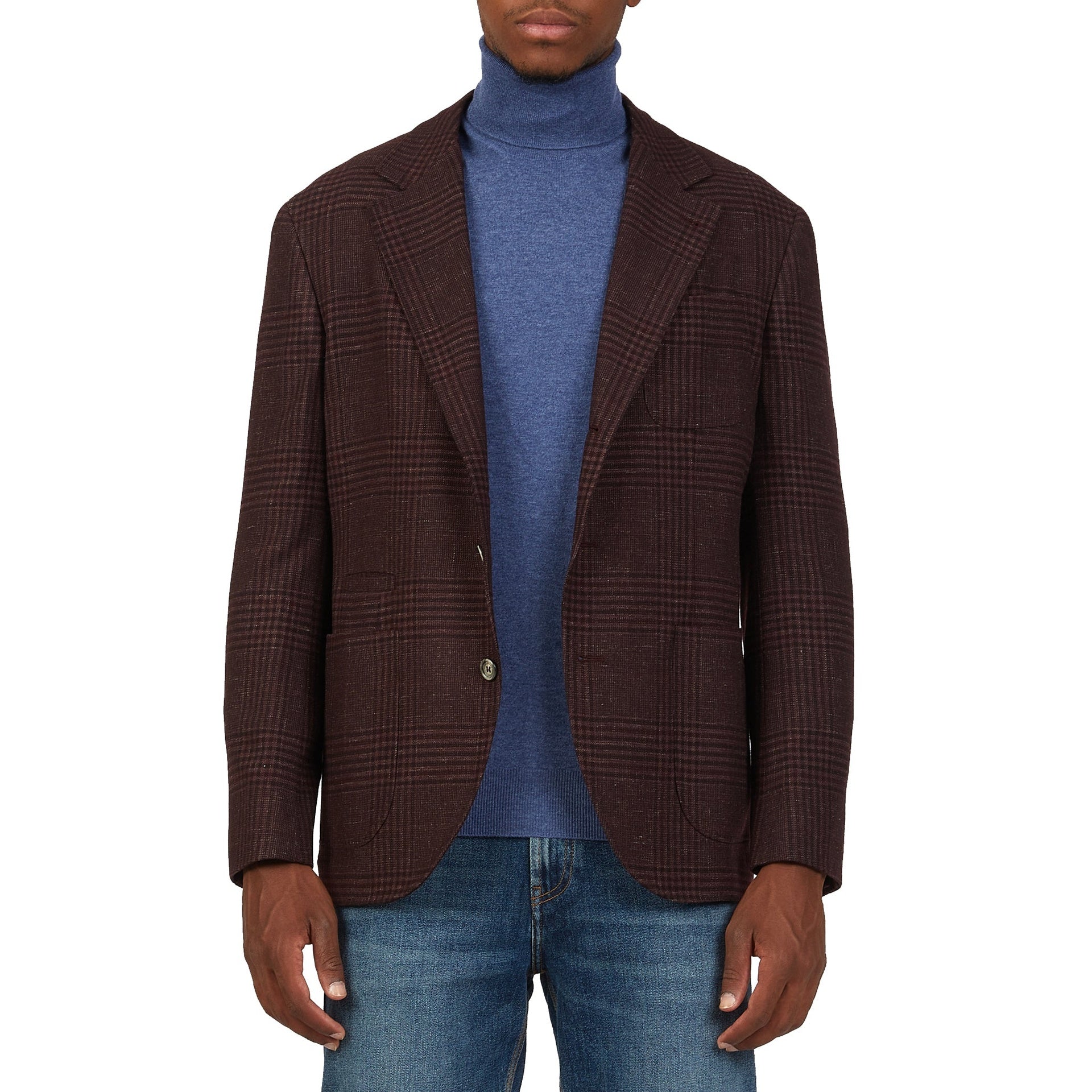Tartan Wool Jacket Red Linen Cashmere Silk