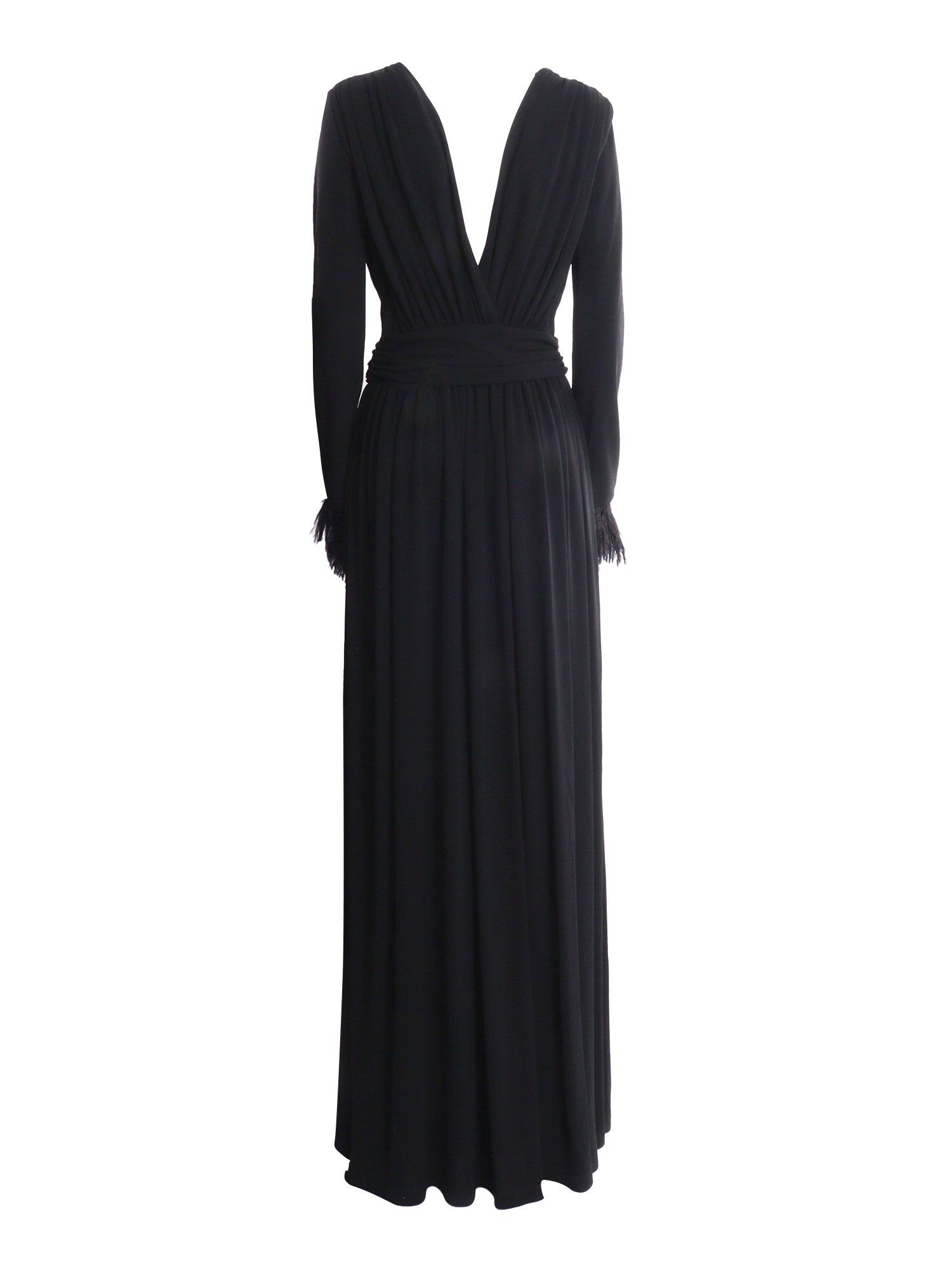Pleated Dress With Feathers Black Viscose Long