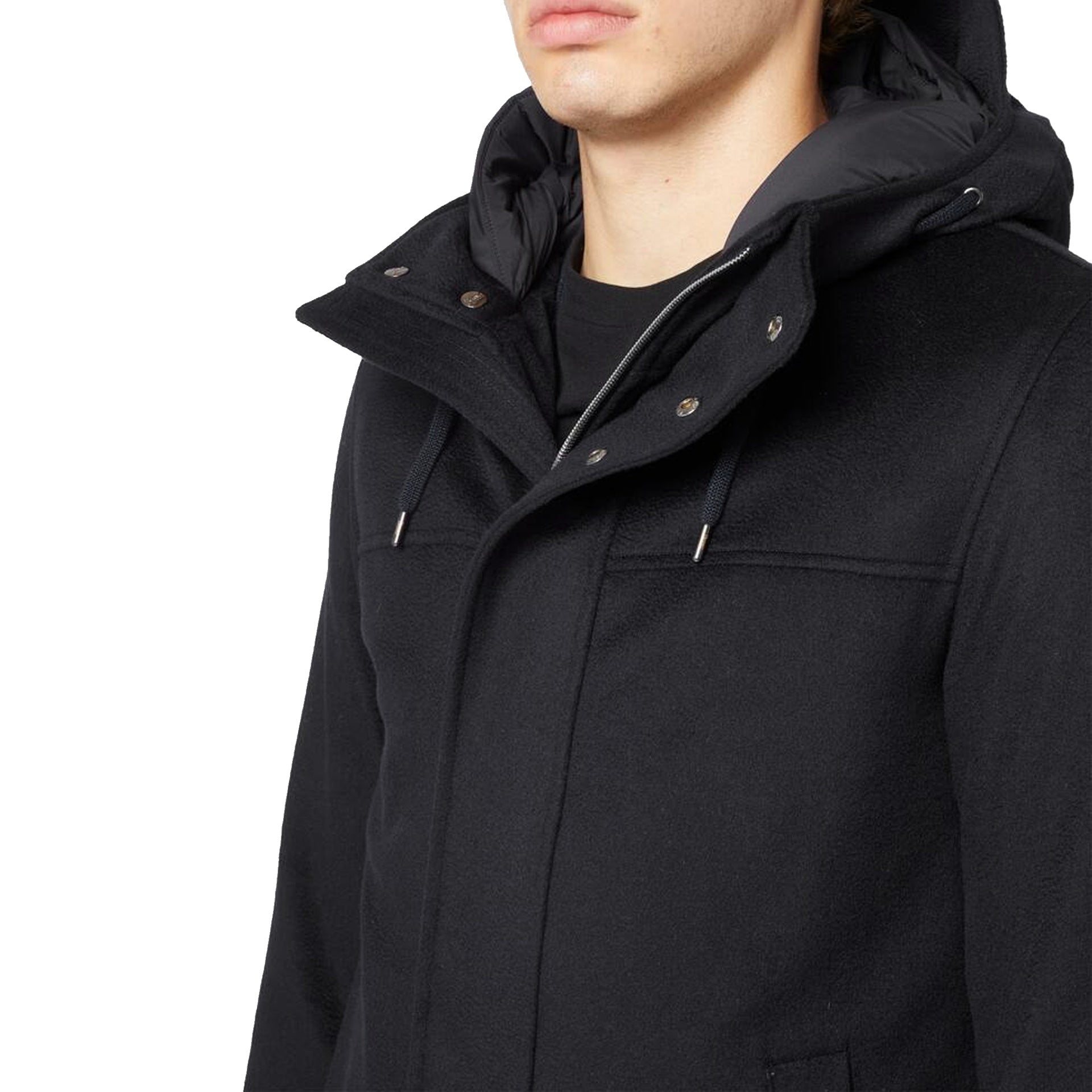 Herno Wool Cashmere Hooded Coat Black