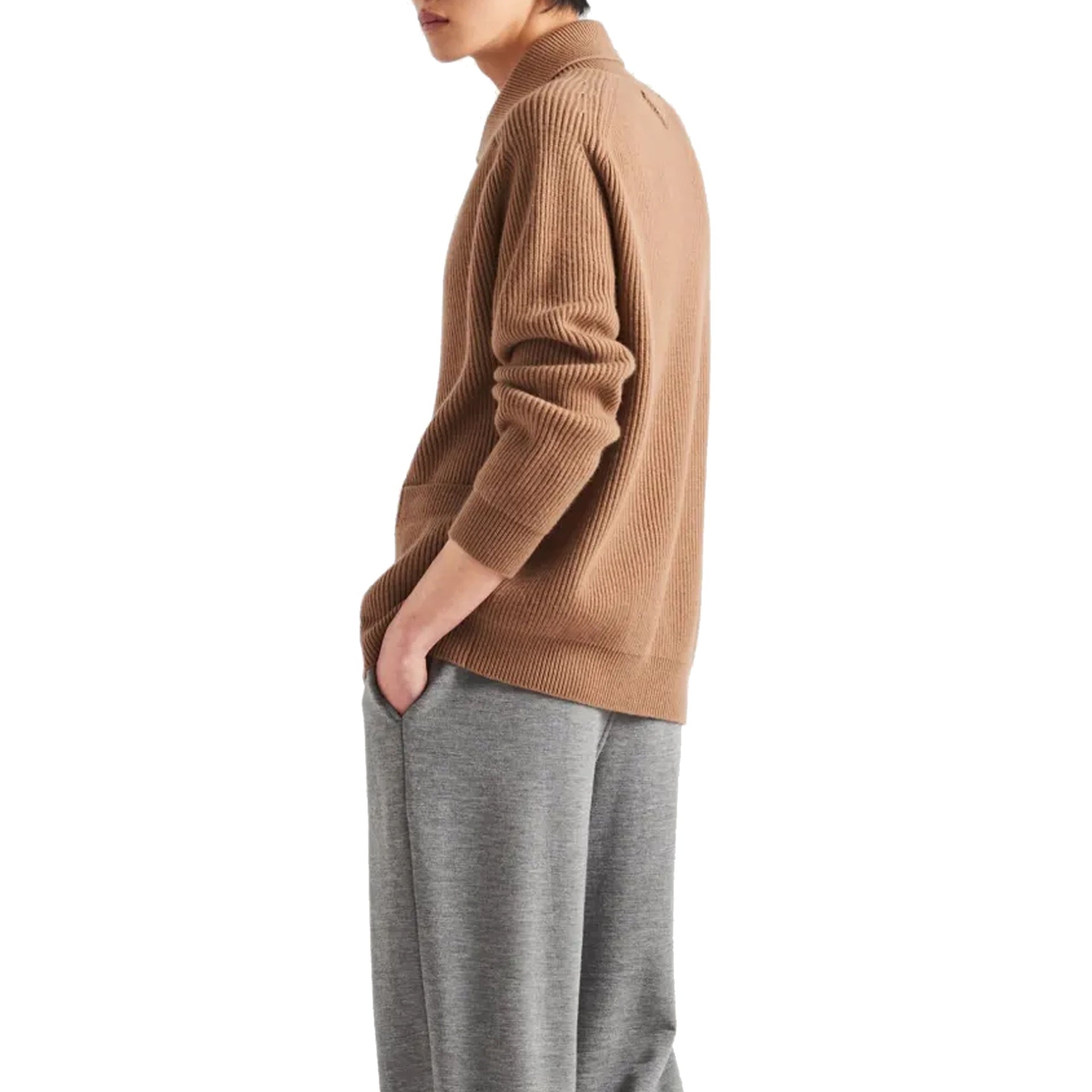 Ribbed Knit Cashmere Cardigan Brown