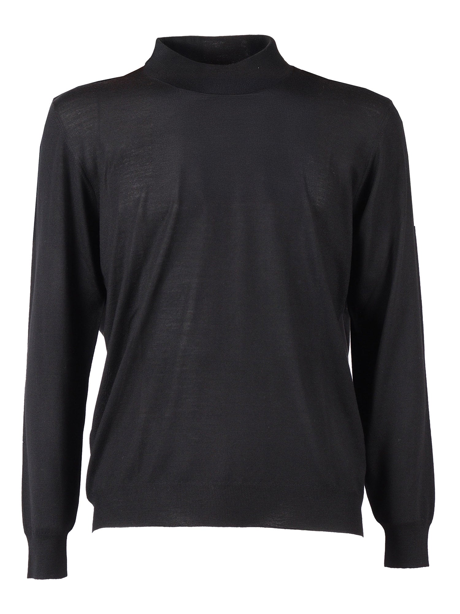 Mock-Neck L-S Knitted Sweater Man Black Virgin Wool Crewneck
