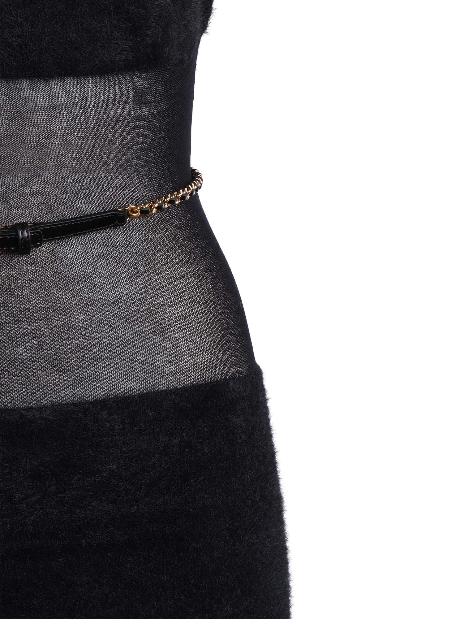 Womans Knitted Dress With Belt Black Polyamide Cotton Midi