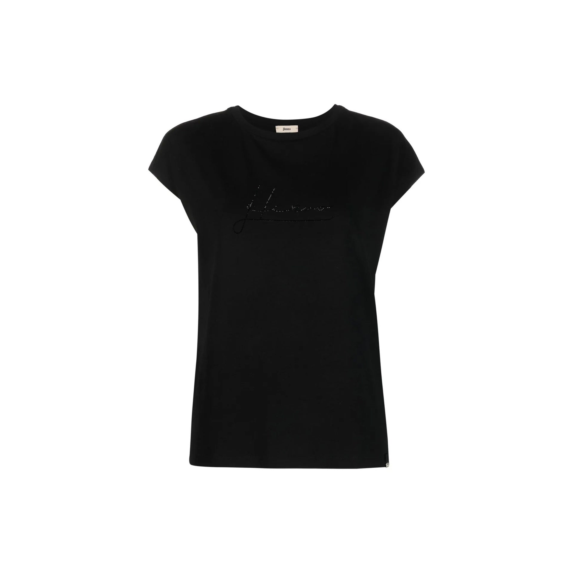 Herno Crystal-Embellished Logo T-Shirt Black Cotton Elastane