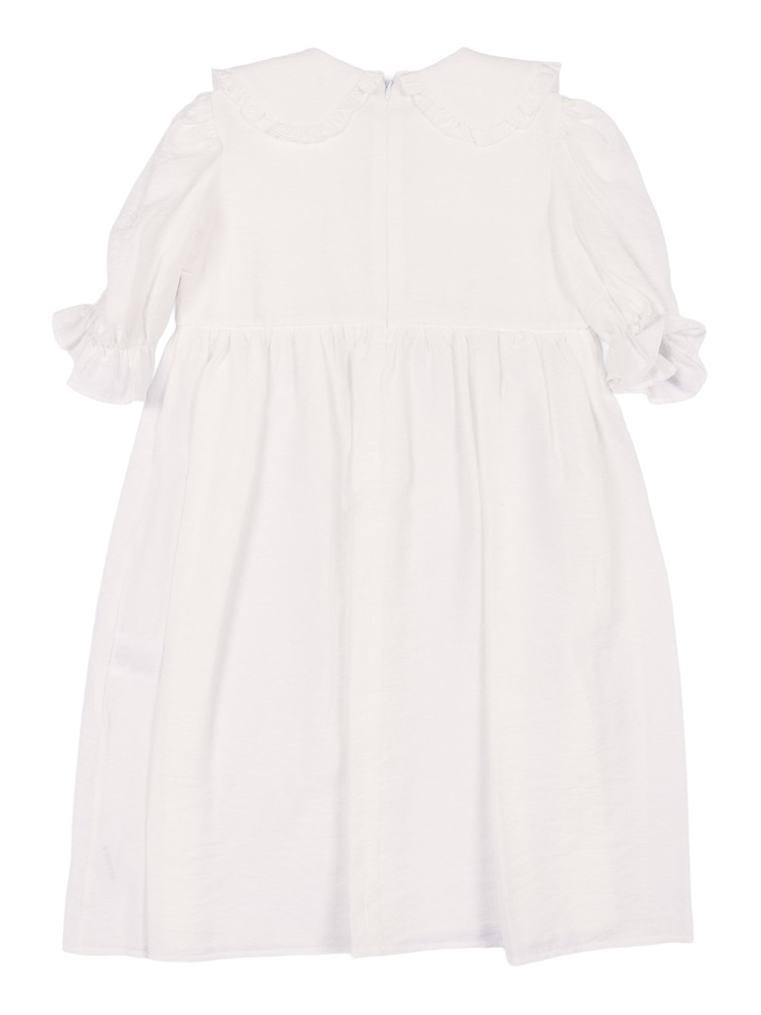 Viscose dress with collar and puff sleeves White