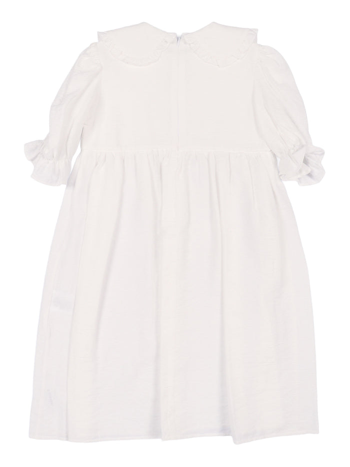 Viscose dress with collar and puff sleeves White