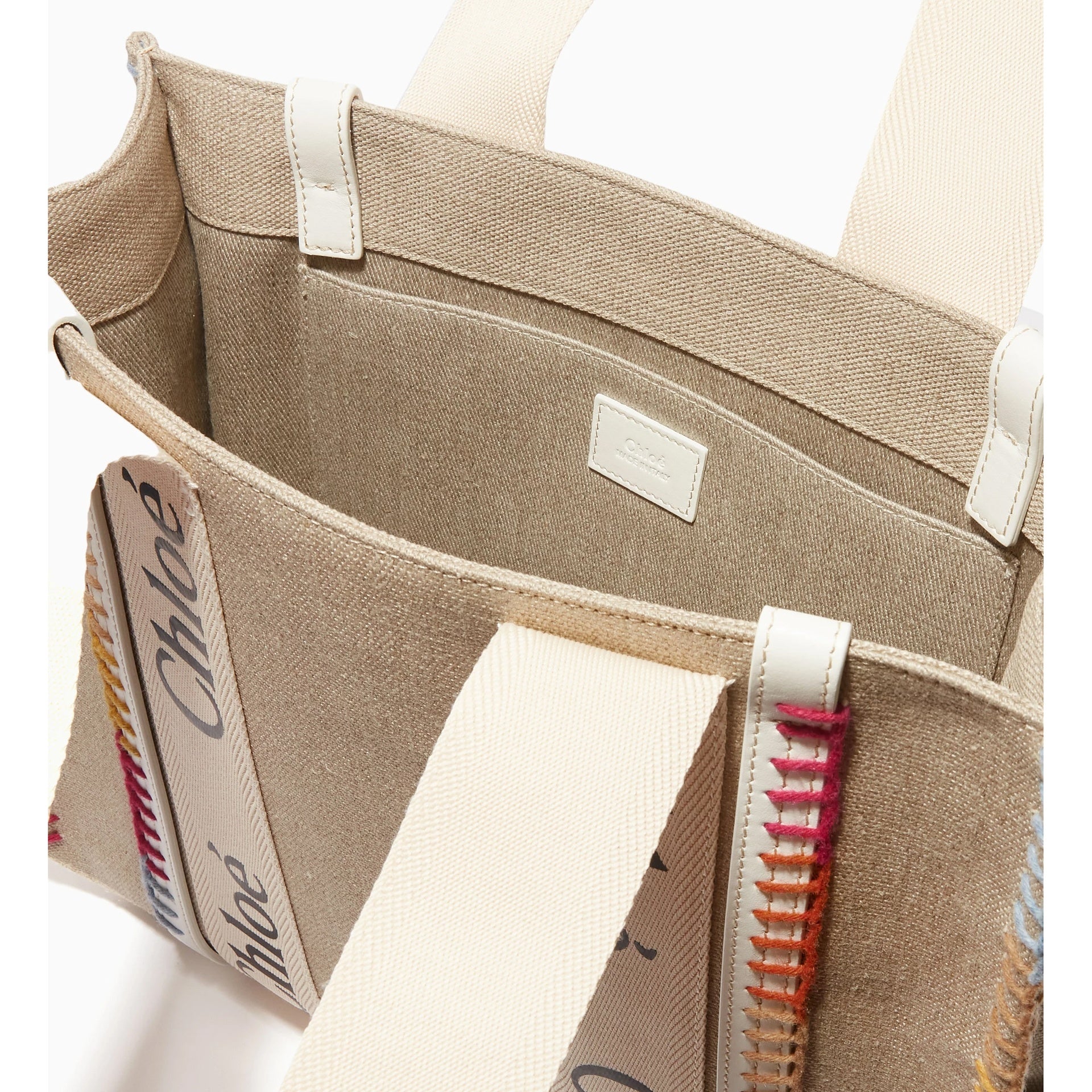 Chloé Woody Medium Tote Bag Beige Linen