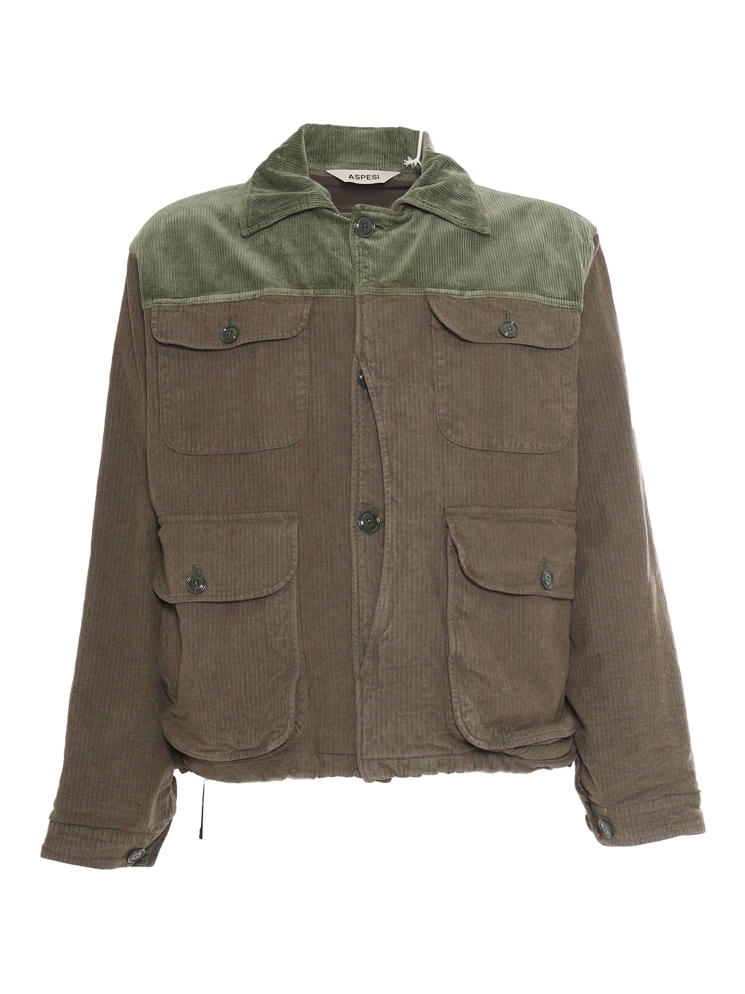 Man Jacket Green Cotton Elastane Heavy