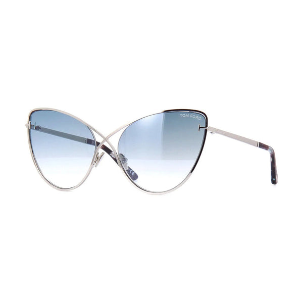 Tom Ford Sunglasses Cat Eye Full Rim, Silver Frame And Light Blue Gradient Mirror Lens Ft078616x