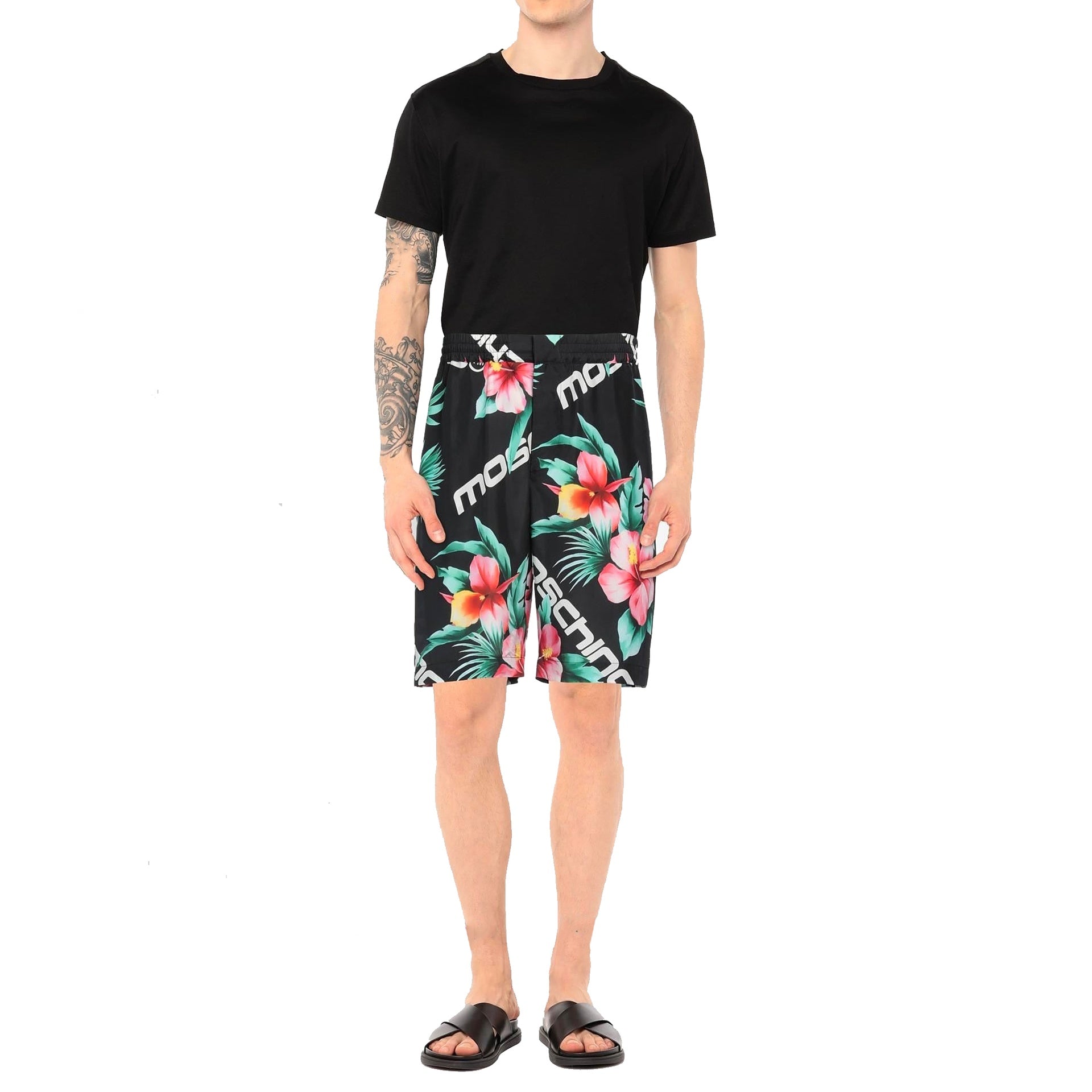 Floral Print Silk Shorts Black