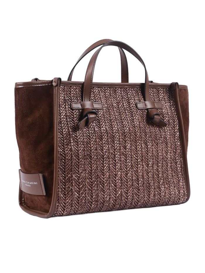LEATHER AND FABRIC BAG Brown Shoulder