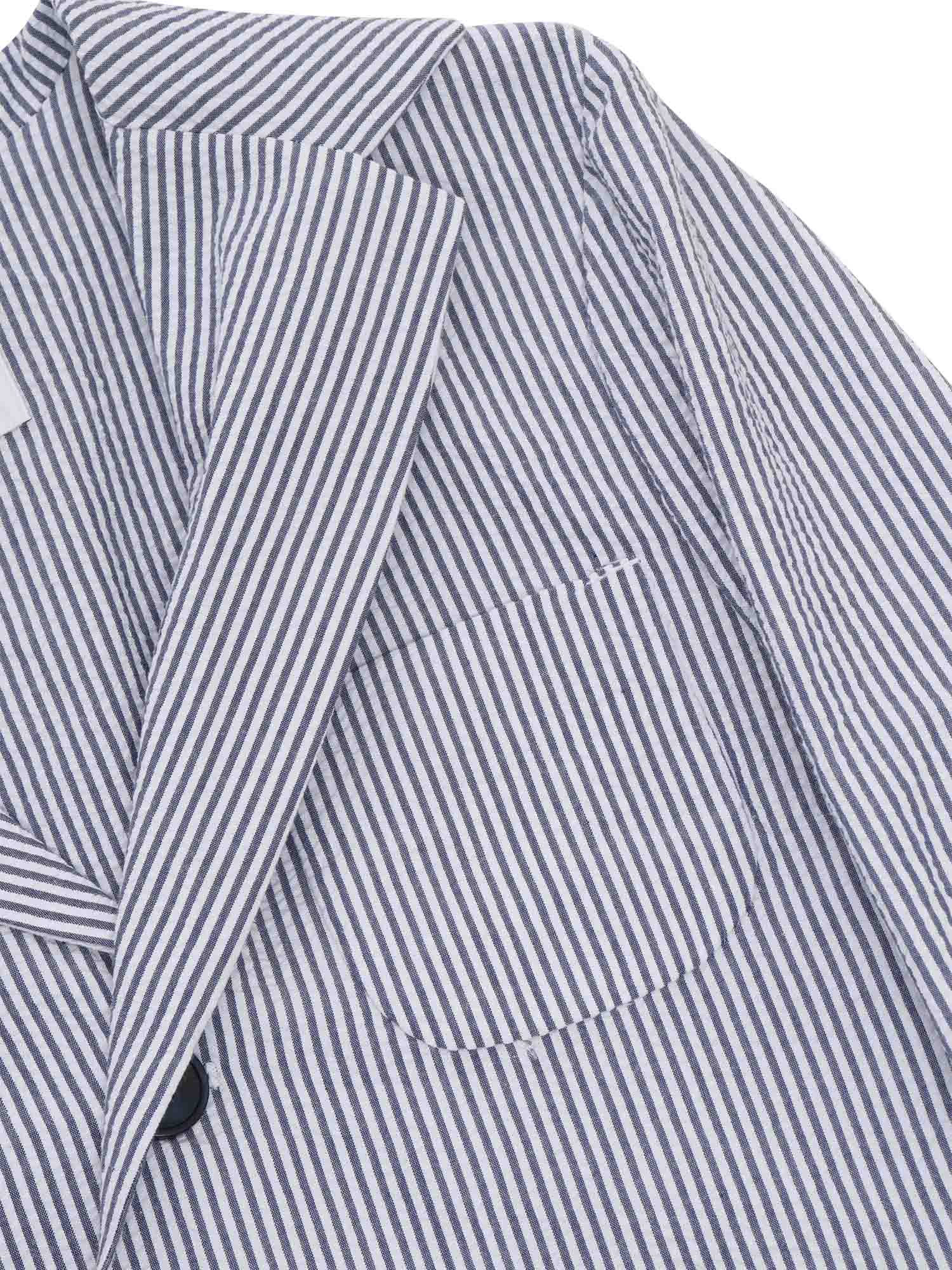 Striped patterned single-breasted blazer Blue Cotton Pocket Lining Jacket