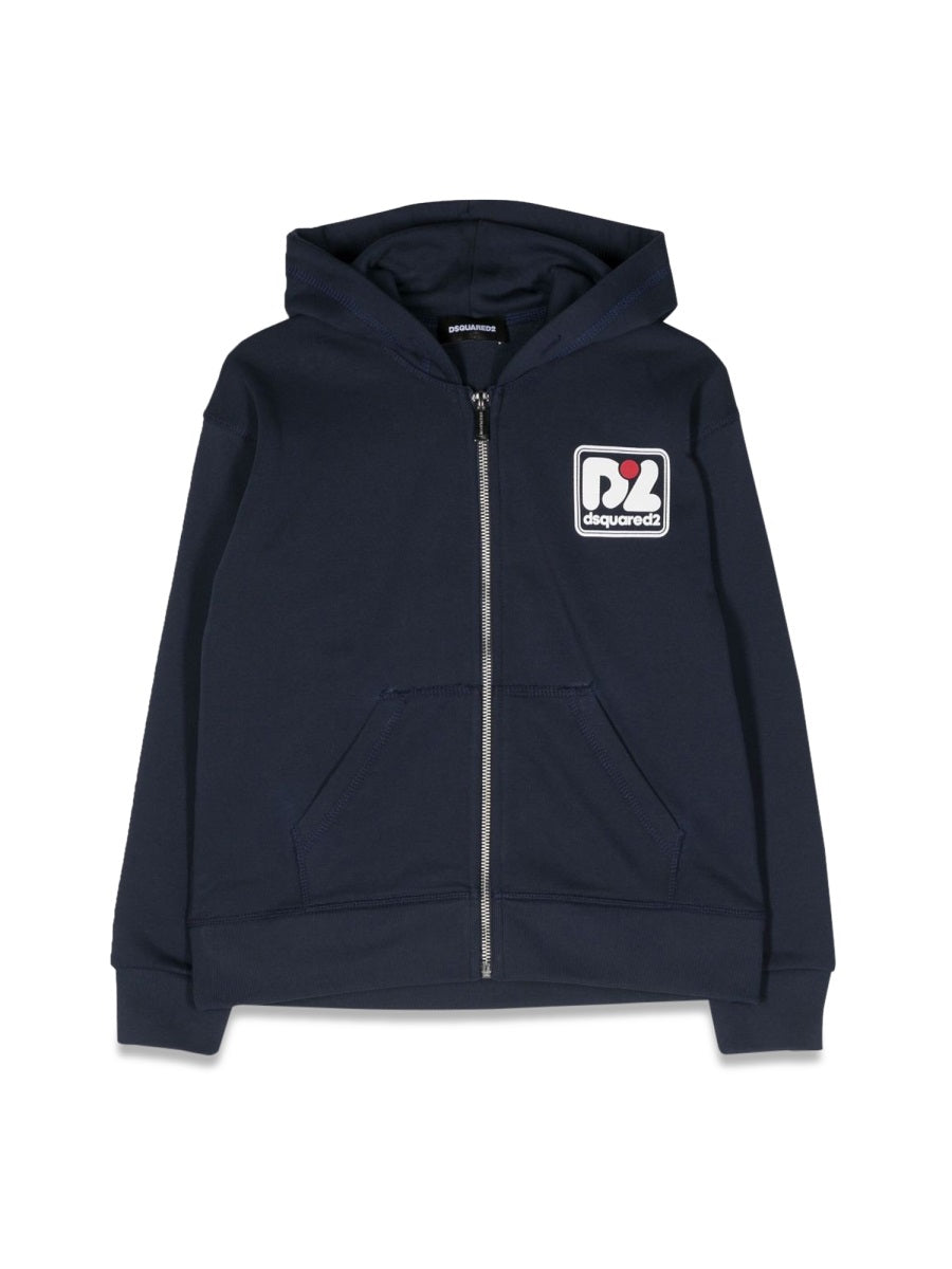 Hoodie With Zipper Blue Cotton Sweatshirts
