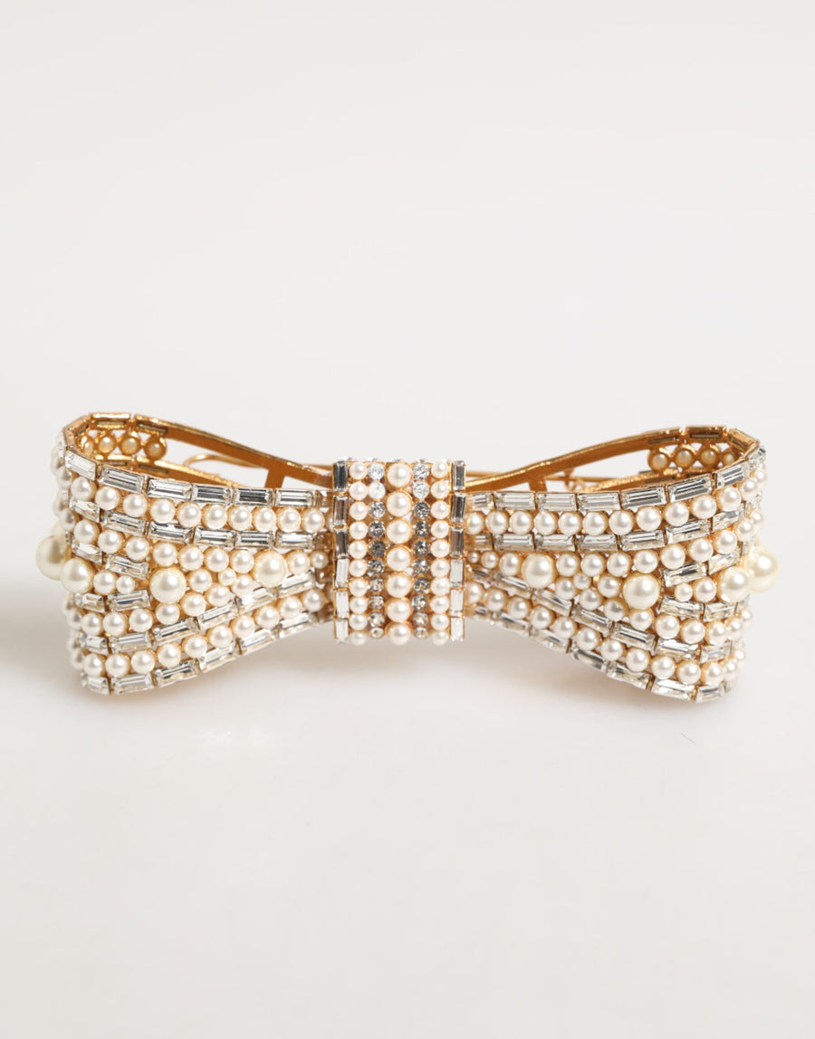 Gold Brass Glas Crystal Faux Pearl Embellished Brooch Real Glass Accessory