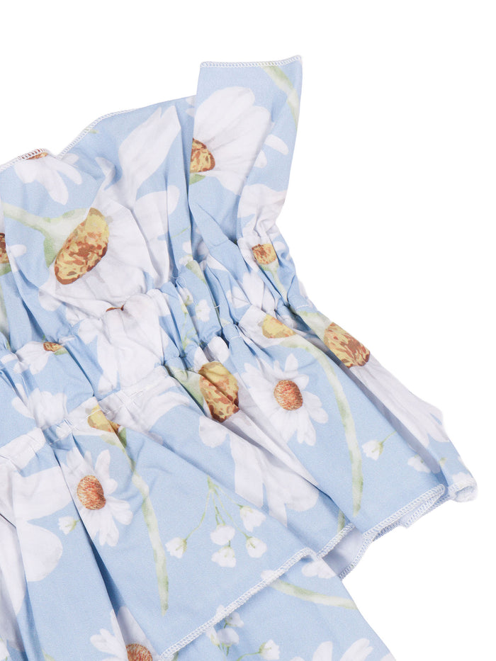 Printed poplin ruffled top Light Blue
