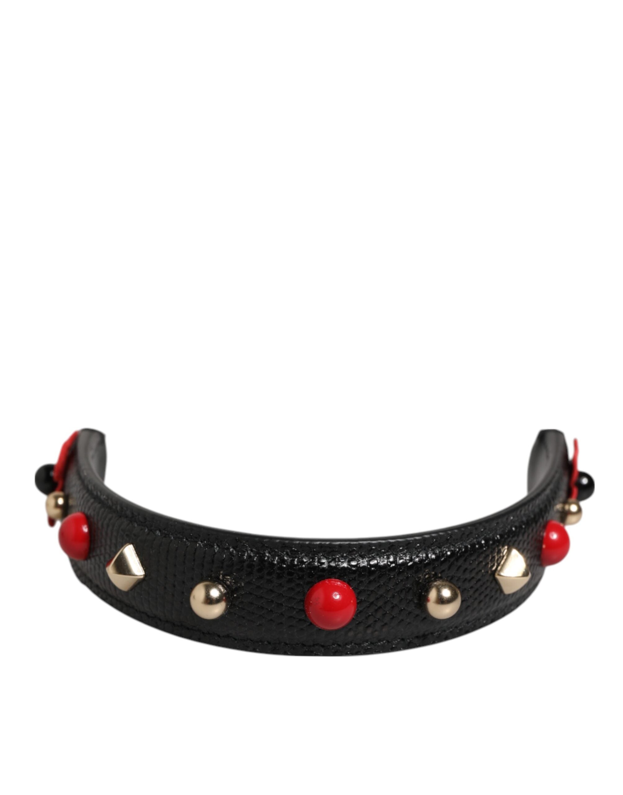 Black Embellished Leather Bag Handle Women Shoulder Strap Calf Accessory