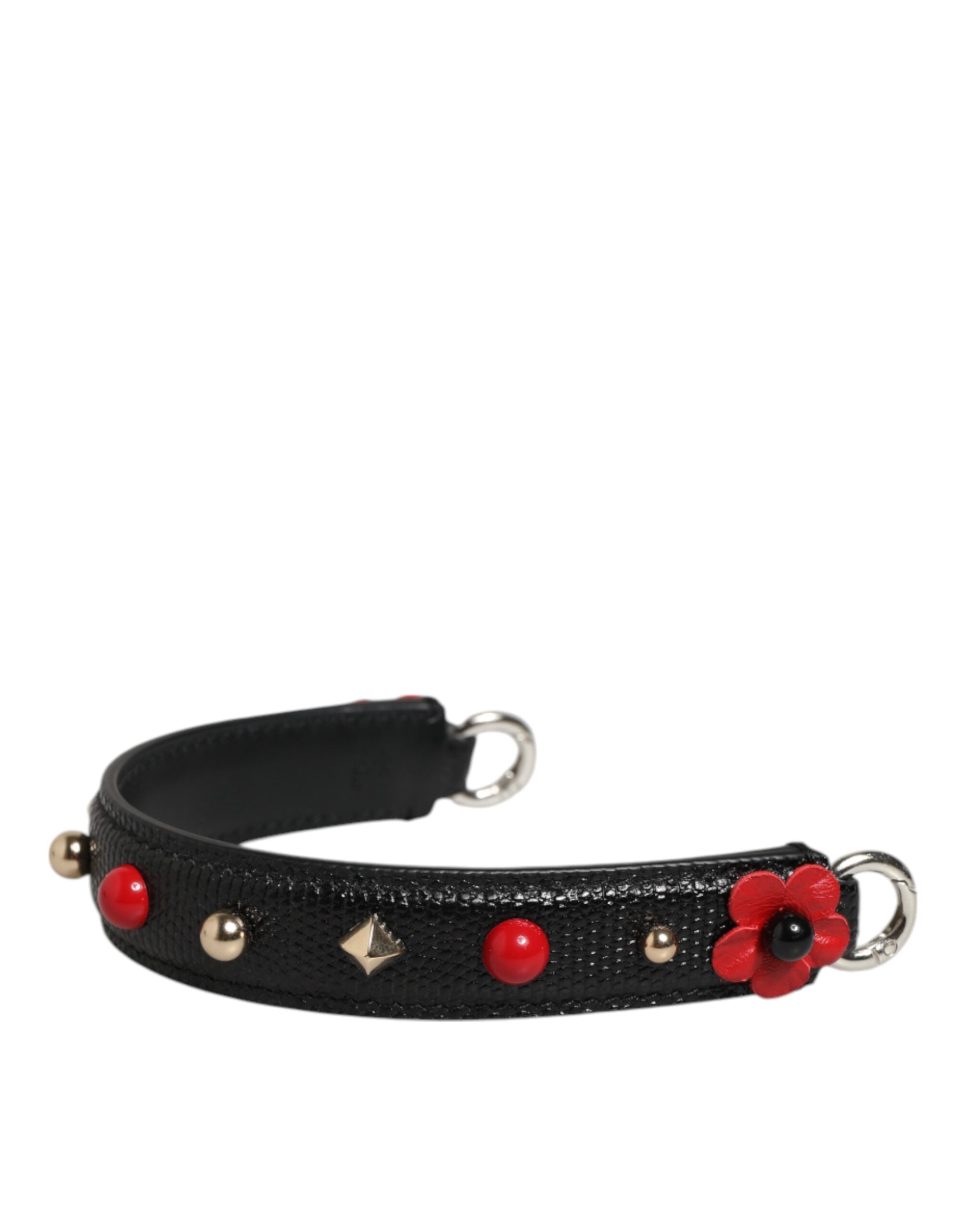 Black Embellished Leather Bag Handle Women Shoulder Strap Calf Accessory