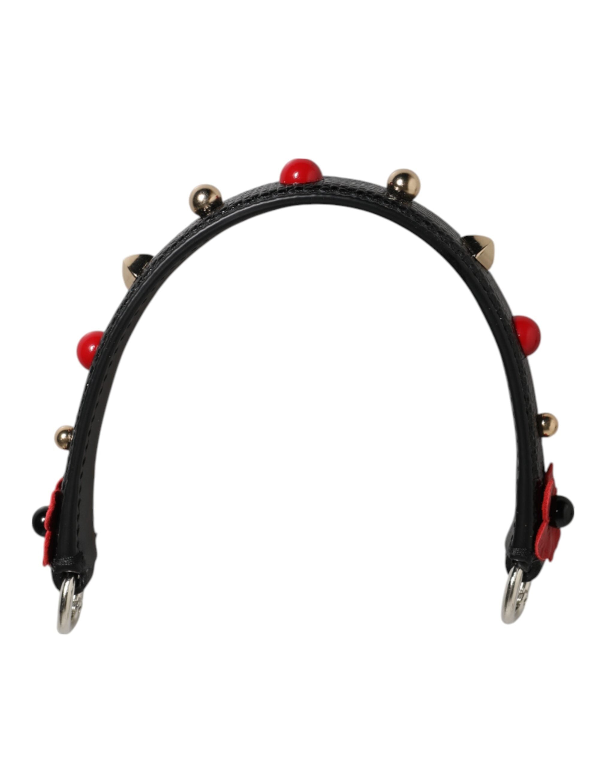 Black Embellished Leather Bag Handle Women Shoulder Strap Calf Accessory