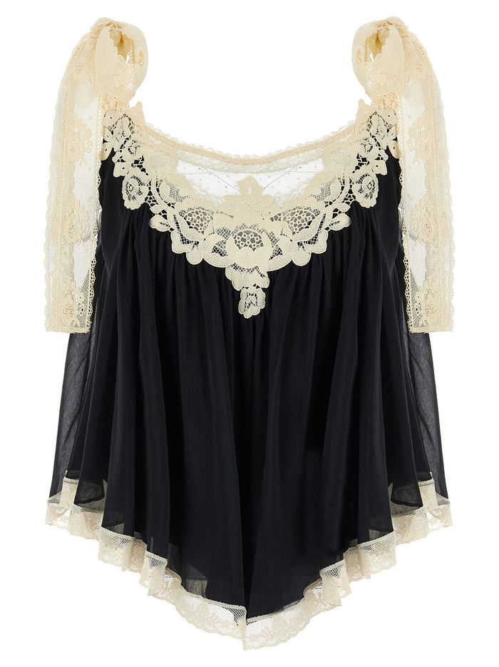 Roselight Top White/black Cotton Tops